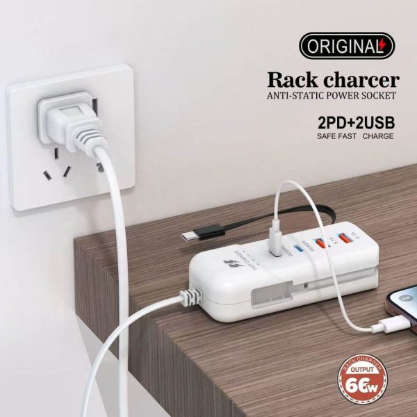 66W Traveler Fast Charger 2 Type-C & 2 USB with Type-C Cable with EU plug