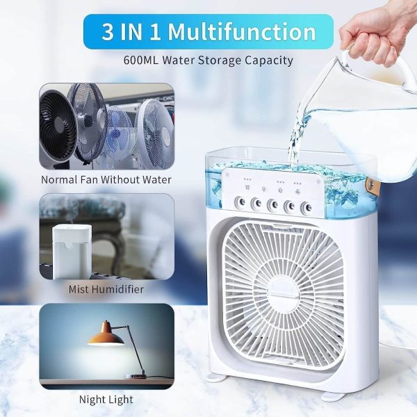 Multifunctional Mini Air Cooler Fan with LED Light & Timer