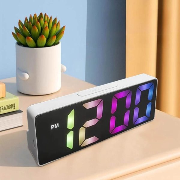 Rainbow LED Digital Alarm Clock for Bedroom Desk Table Clock – USB/Battery Operated