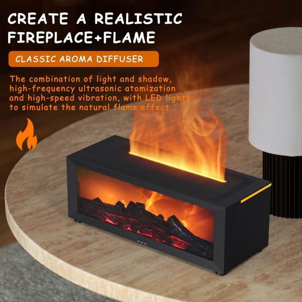 Flame Diffuser for Fireplace, 150ml Vintage Aromatherapy Fireplace Humidifier for Home Office Bedroom (Black)